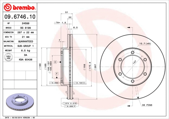 09.6746.10 BREMBO Тормозной диск (фото 1)