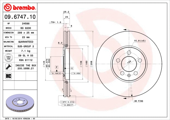 09.6747.10 BREMBO Тормозной диск (фото 1)