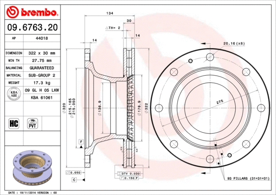 09.6763.20 BREMBO Тормозной диск (фото 1)