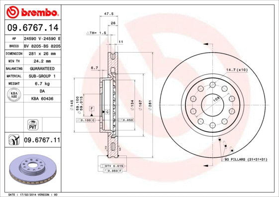 09.6767.14 BREMBO Тормозной диск (фото 1)