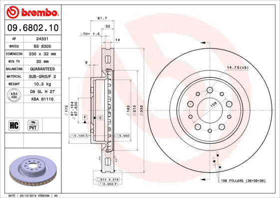 09.6802.10 BREMBO Тормозной диск (фото 1)