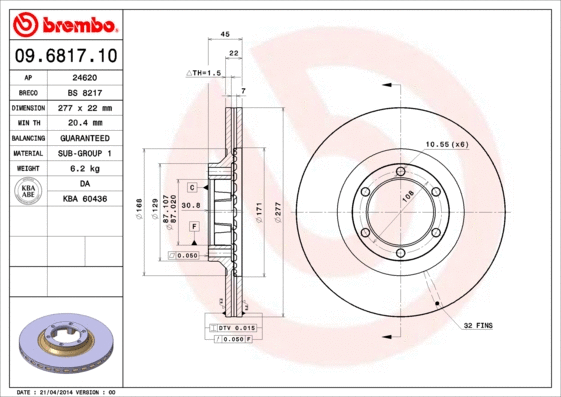 09.6817.10 BREMBO Тормозной диск (фото 1)