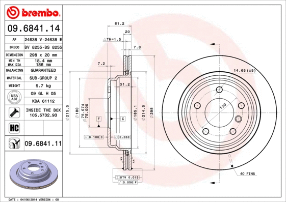 09.6841.11 BREMBO Тормозной диск (фото 1)