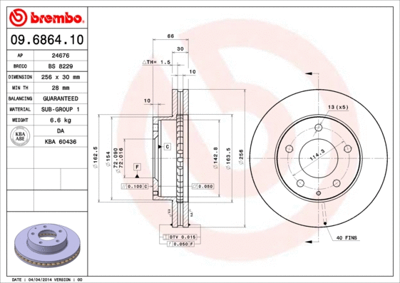 09.6864.10 BREMBO Тормозной диск (фото 1)