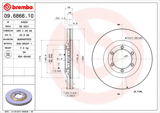 09.6866.10 BREMBO Тормозной диск (фото 1)