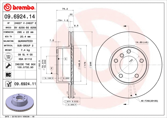 09.6924.11 BREMBO Тормозной диск (фото 1)