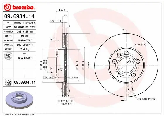 09.6934.11 BREMBO Тормозной диск (фото 1)