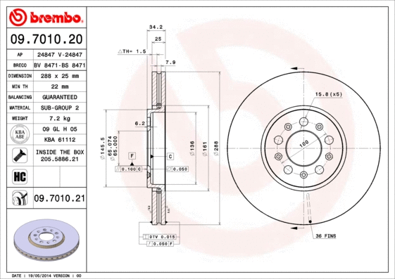 09.7010.20 BREMBO Тормозной диск (фото 1)