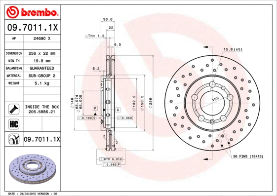 09.7011.1X BREMBO Тормозной диск (фото 1)