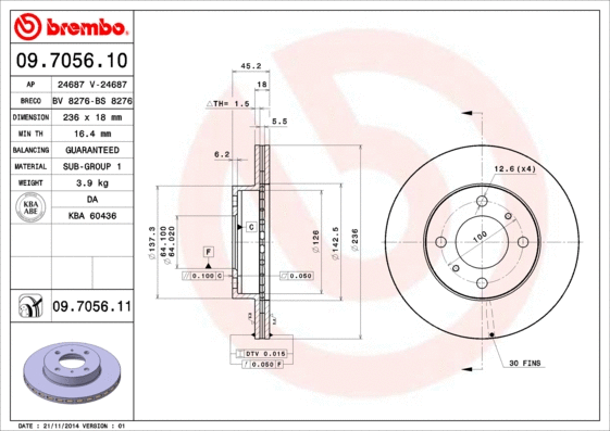 09.7056.10 BREMBO Тормозной диск (фото 1)
