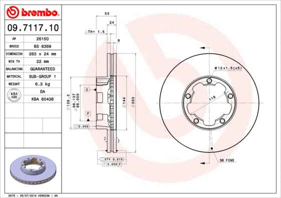 09.7117.10 BREMBO Тормозной диск (фото 1)