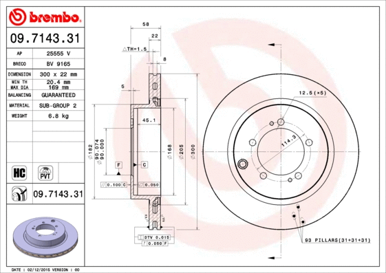 09.7143.31 BREMBO Тормозной диск (фото 1)