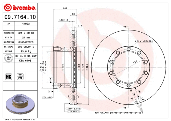09.7164.10 BREMBO Тормозной диск (фото 1)