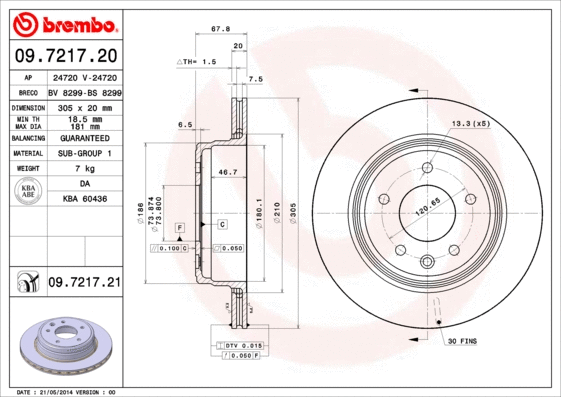 09.7217.20 BREMBO Тормозной диск (фото 1)