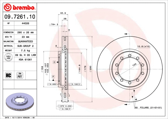 09.7261.10 BREMBO Тормозной диск (фото 1)