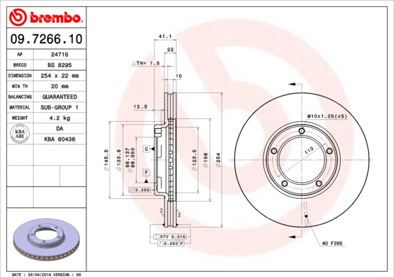 09.7266.10 BREMBO Тормозной диск (фото 1)