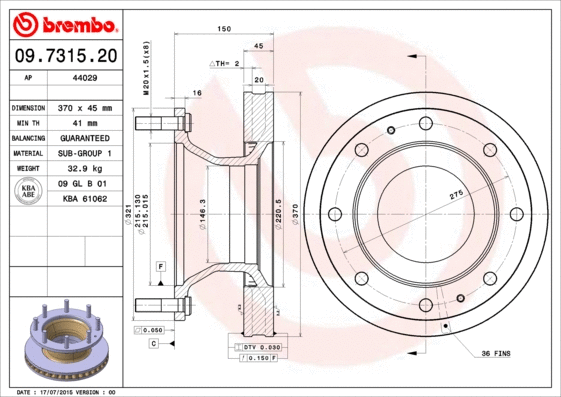 09.7315.20 BREMBO Тормозной диск (фото 1)