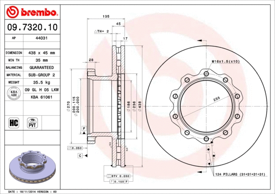 09.7320.10 BREMBO Тормозной диск (фото 1)