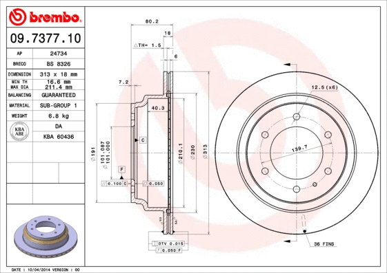 09.7377.10 BREMBO Тормозной диск (фото 1)