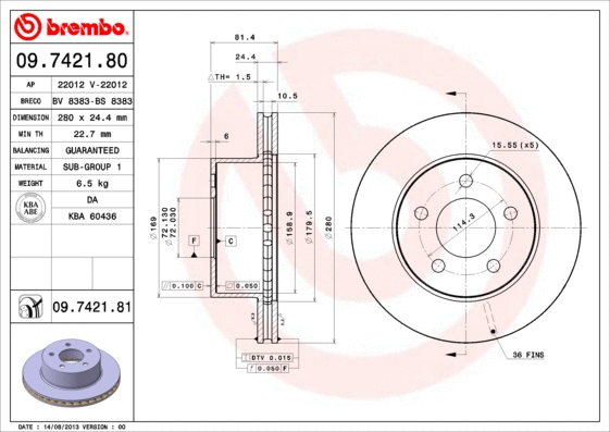 09.7421.80 BREMBO Тормозной диск (фото 1)