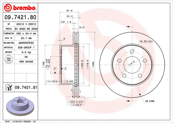 09.7421.81 BREMBO Тормозной диск (фото 1)