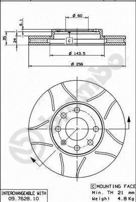 09.7628.75 BREMBO Тормозной диск (фото 1)