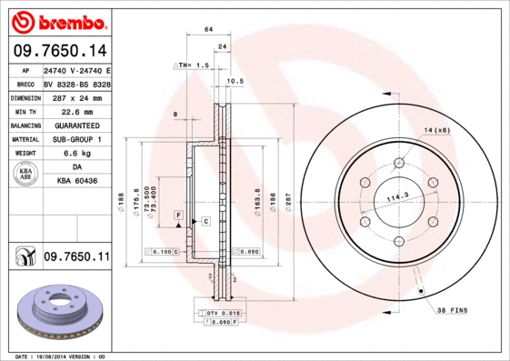 09.7650.11 BREMBO Тормозной диск (фото 1)