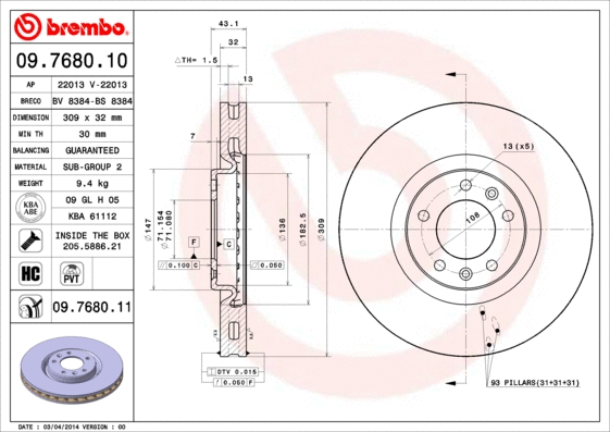 09.7680.10 BREMBO Тормозной диск (фото 1)