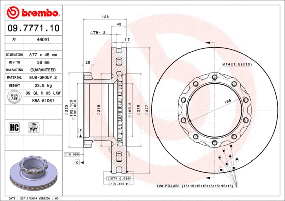09.7771.10 BREMBO Тормозной диск (фото 1)