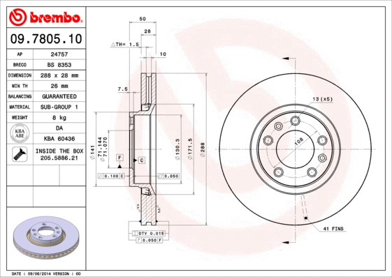 09.7805.10 BREMBO Тормозной диск (фото 1)