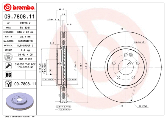 09.7808.11 BREMBO Тормозной диск (фото 1)