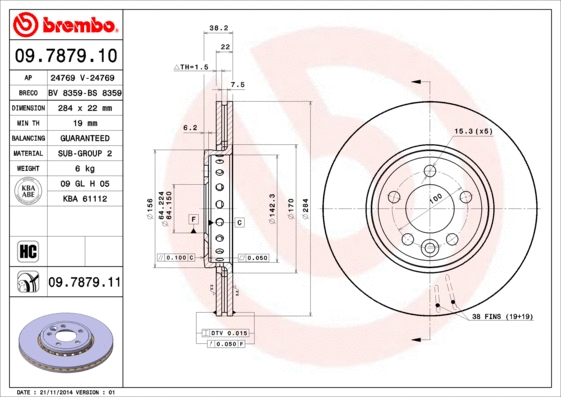 09.7879.11 BREMBO Тормозной диск (фото 1)