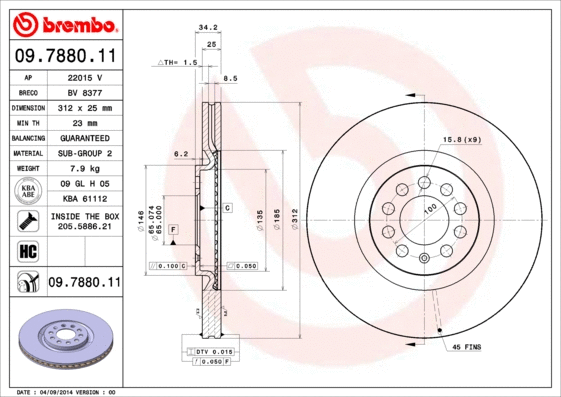 09.7880.11 BREMBO Тормозной диск (фото 1)