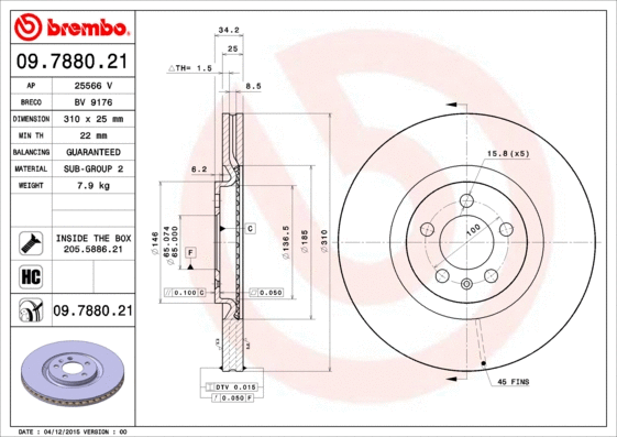 09.7880.21 BREMBO Тормозной диск (фото 1)