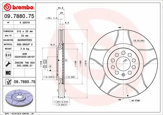 09.7880.75 BREMBO Тормозной диск (фото 1)