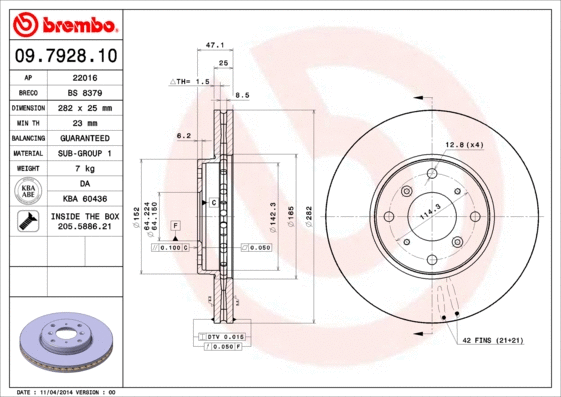 09.7928.10 BREMBO Тормозной диск (фото 1)