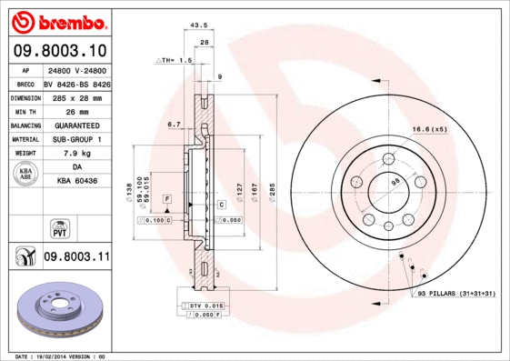 09.8003.10 BREMBO Тормозной диск (фото 1)