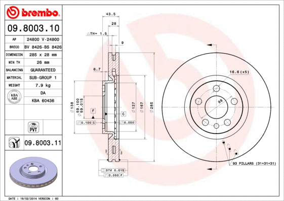 09.8003.11 BREMBO Тормозной диск (фото 1)