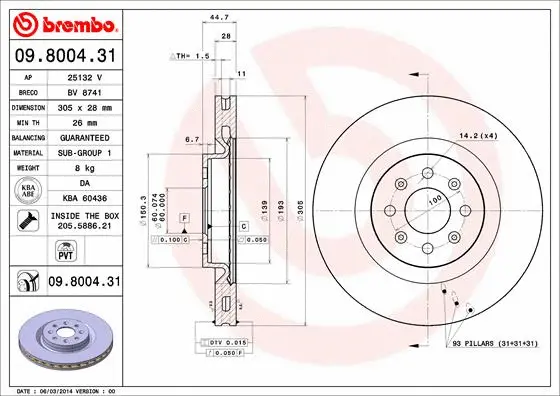 09.8004.31 BREMBO Тормозной диск (фото 1)