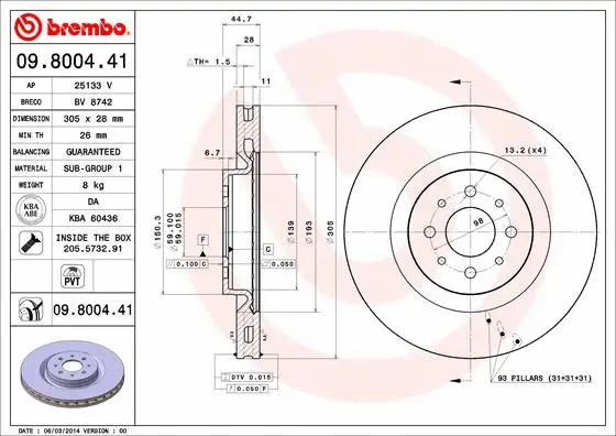 09.8004.41 BREMBO Тормозной диск (фото 1)