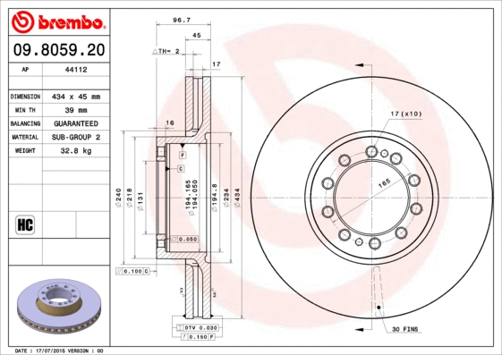 09.8059.20 BREMBO Тормозной диск (фото 1)