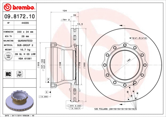 09.8172.10 BREMBO Тормозной диск (фото 1)