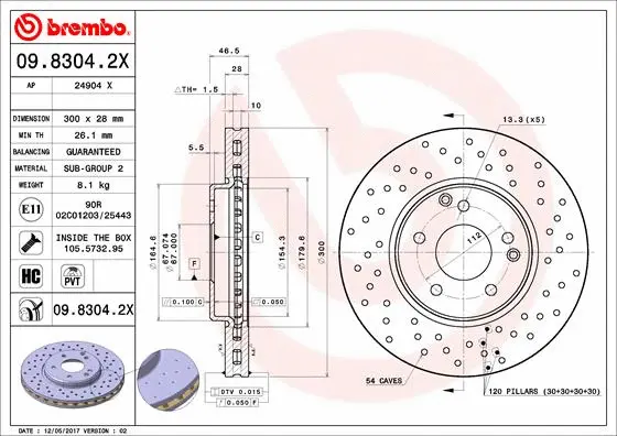 09.8304.2X BREMBO Тормозной диск (фото 1)
