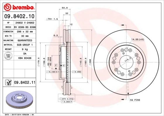 09.8402.10 BREMBO Тормозной диск (фото 1)