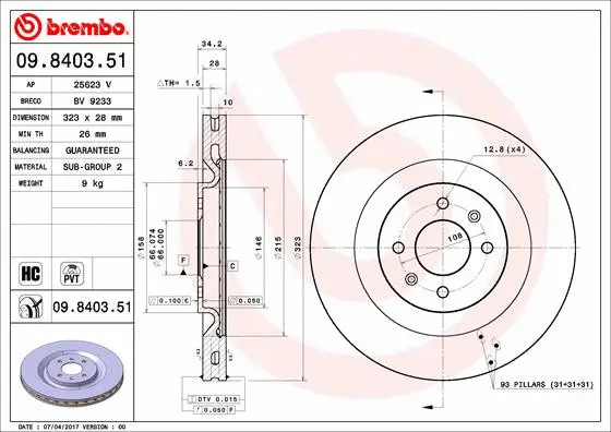 09.8403.51 BREMBO Тормозной диск (фото 1)