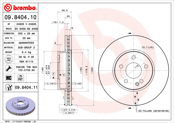 09.8404.11 BREMBO Тормозной диск (фото 1)