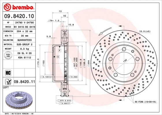 09.8420.11 BREMBO Тормозной диск (фото 1)