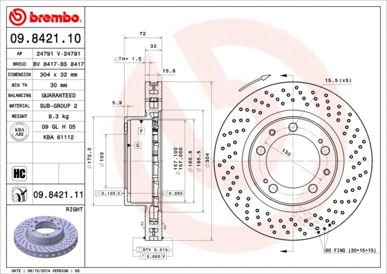 09.8421.10 BREMBO Тормозной диск (фото 1)