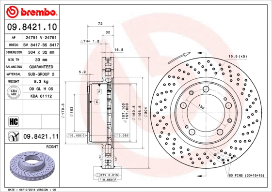 09.8421.11 BREMBO Тормозной диск (фото 1)