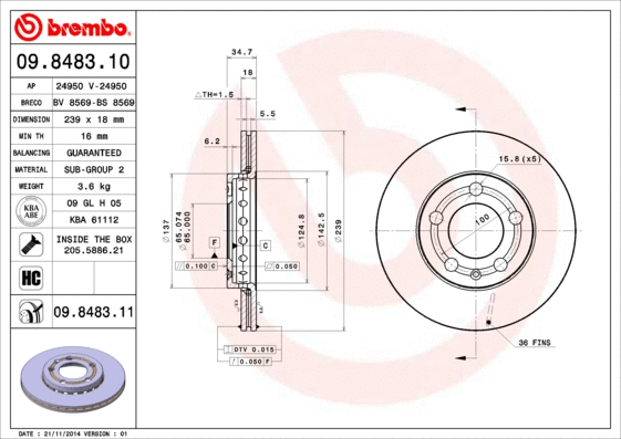 09.8483.10 BREMBO Тормозной диск (фото 1)